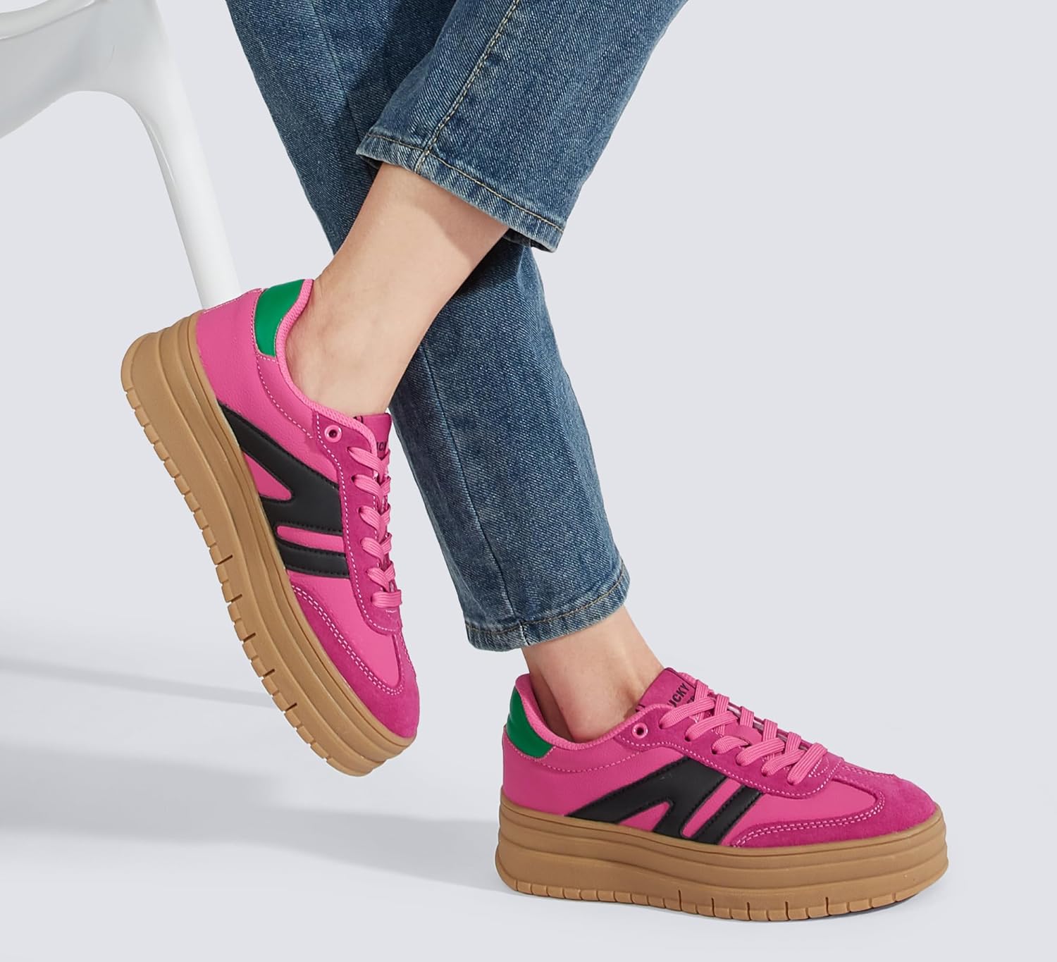 LUCKY STEP Women's Platform Gum Thick Sole Fashion Sneakers Classic Retro Rubber Low Top Casual Tennis Skate Walking Shoes - Image 2