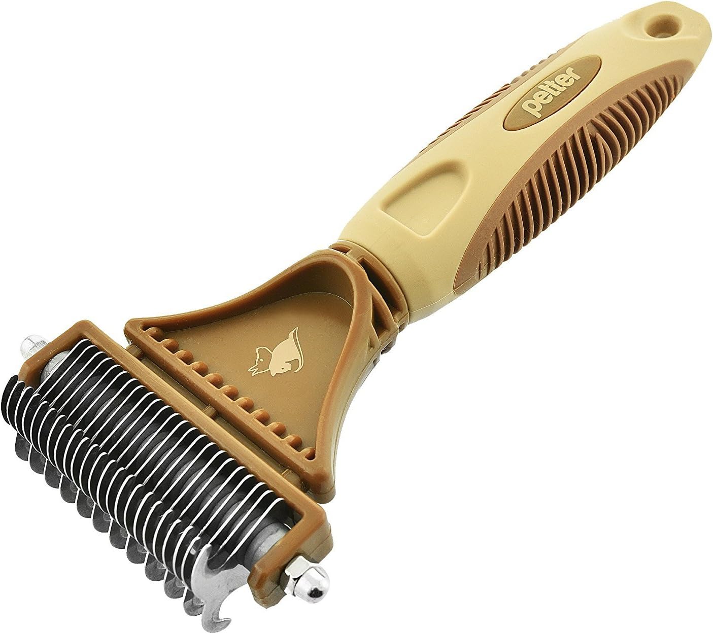 Petter Super Effective Brown Dog Grooming Comb, Safe & Easy, Professional 2-Sided Dematting Rake-Tool For Any Breed, Coat Type & Size-Prevents & Removes All Tangles- Great Choice For Everyday Use