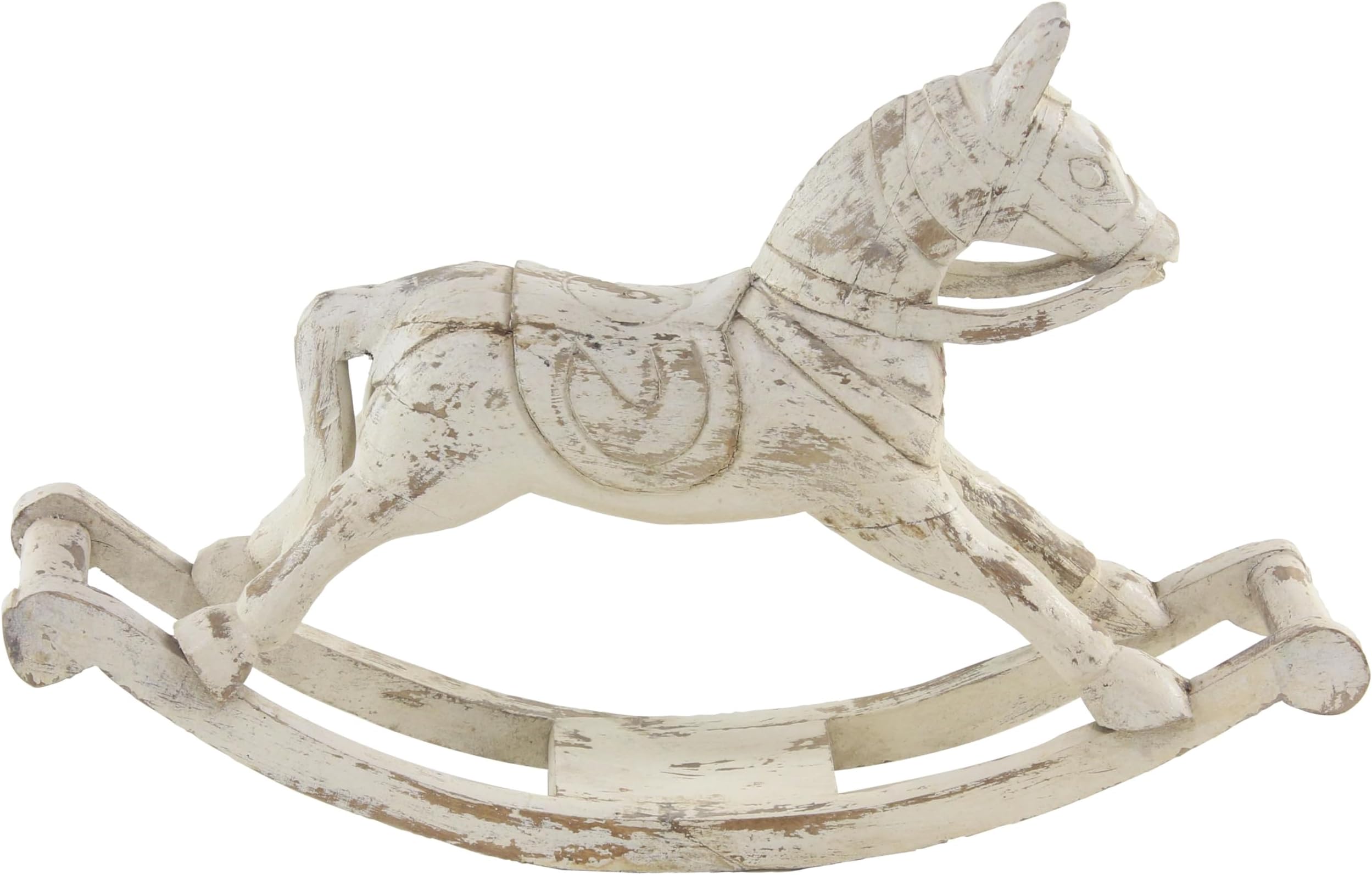 Deco 79 Mango Wood Horse Decorative Sculpture Home Decor Statue, Accent Figurine 27" x 7" x 17", White