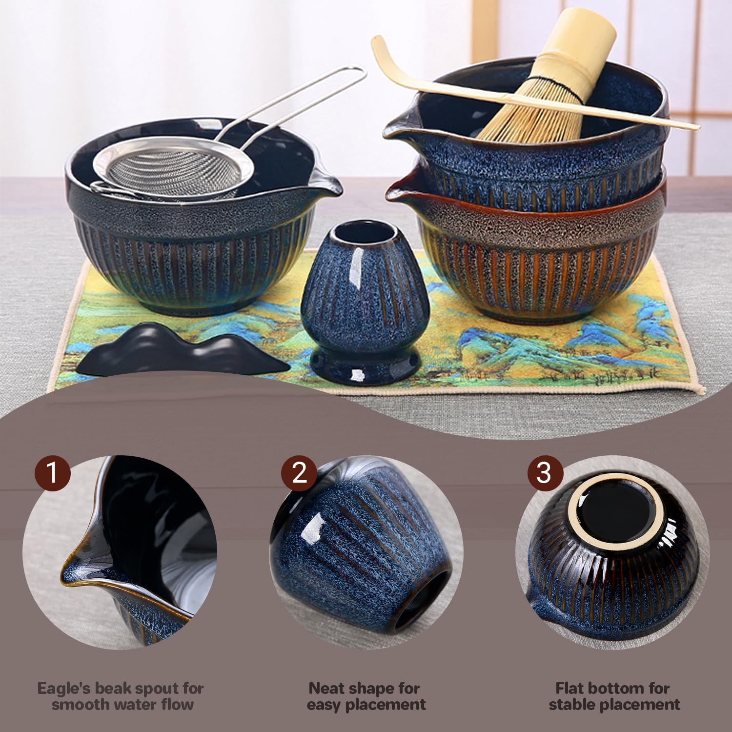 Ultimate Wellness Matcha Set 8-Piece, Artisan Japanese Tools for Mindful Living - Bamboo Whisk, Ceramic Bowl, Sifter & More to Craft Your Ceremonial Grade Antioxidant Drink (Gray)