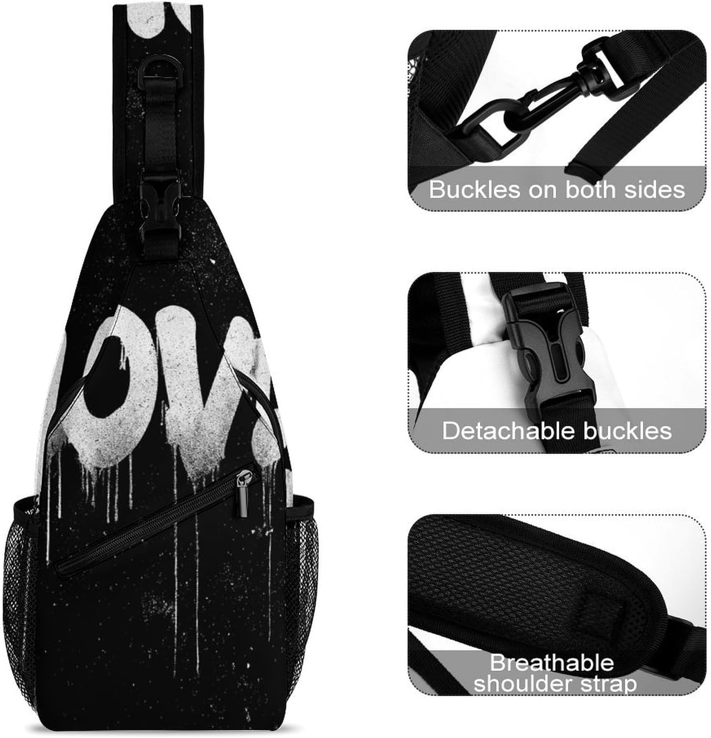 Adore Script Sling Crossbody Bag Lightweight Chest Shoulder Backpack for Outdoor Sports