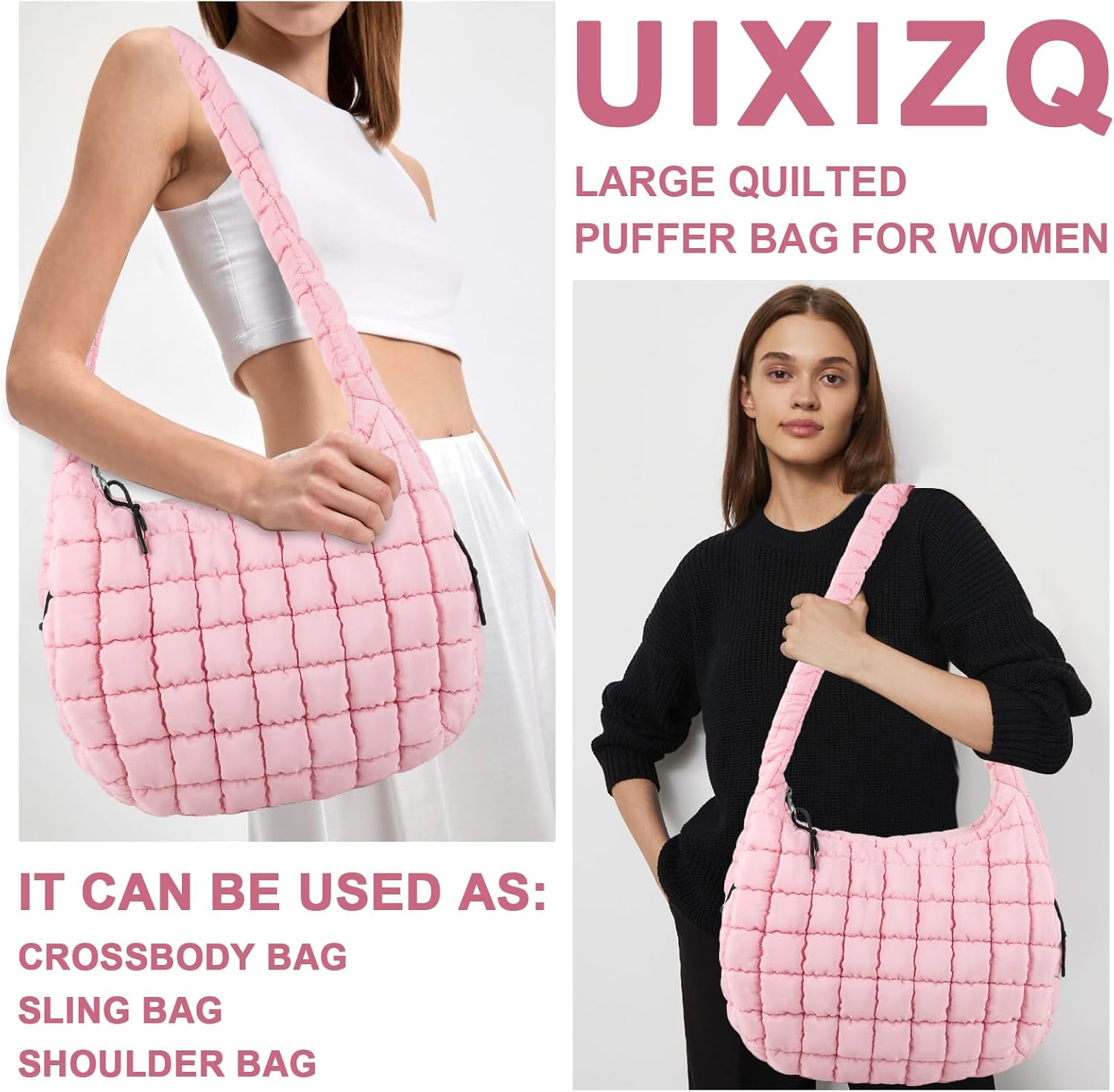Quilted Puffer Tote Bag Purse Puffy Crossbody Shoulder Bag,Lightweight Nylon Hobo Bag Puffer Carryall Bag for Women Girl - Image 6