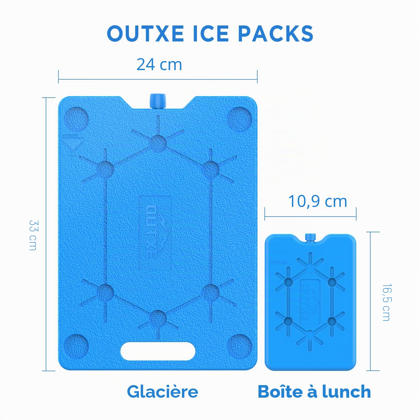 OUTXE Packs de glace pour refroidisseurs – Grand format – 25,4 x 33 cm, économiseur d'espace – Réutilisables, durables – Packs de congélation froide pour refroidisseurs et sacs fourre-tout pour garder