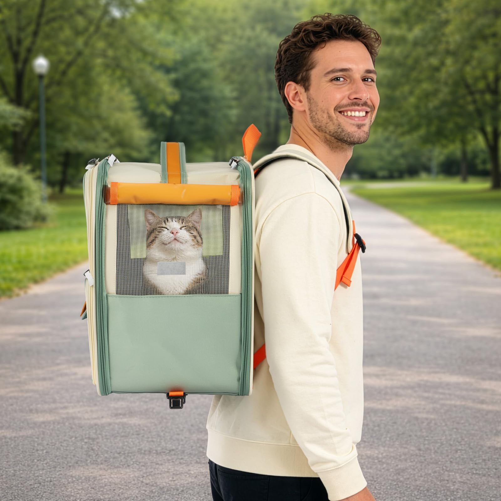 2 in 1 Haustier Rucksack mit Rollen Faltbare Transporttasche für Katze und Hund Trolley Tragetasche aus Oxford Gewebe mit abnehmbarem Teleskopgriff bis 12.5 kg
