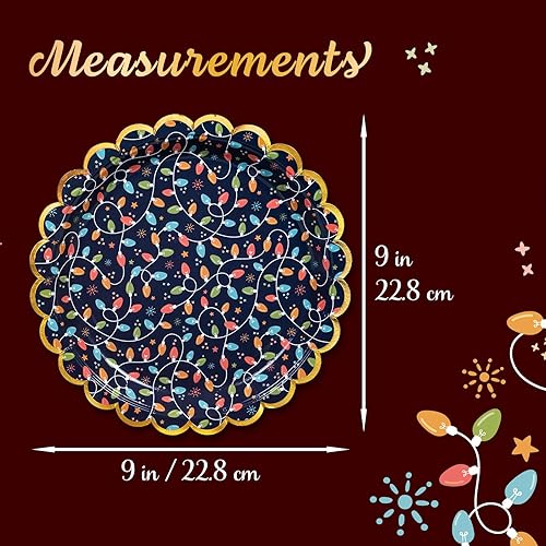 Miniatura 4 de Platos de papel de Navidad, 50 platos desechables de Navidad, oro festoneado, suministros para fiestas Juguetes de Navidad,Árboles de Navidad nevados