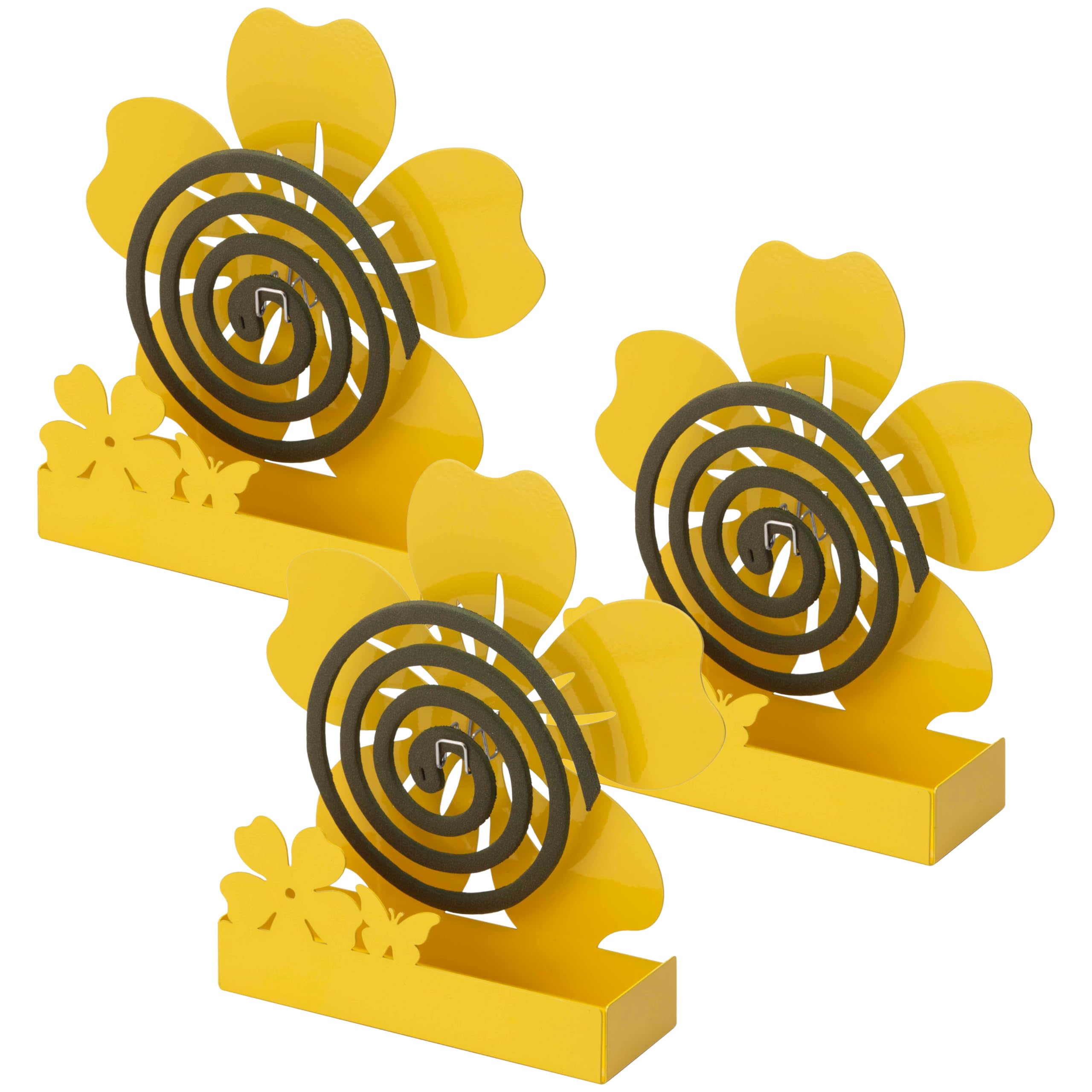 Baroni Home Set di 3 Porta Zampirone in Metallo Portazampirone da Interno o da Esterno da Interrare in Vasi o nel Giardino Fantasia, Fiore Giallo 17X5X18 cm