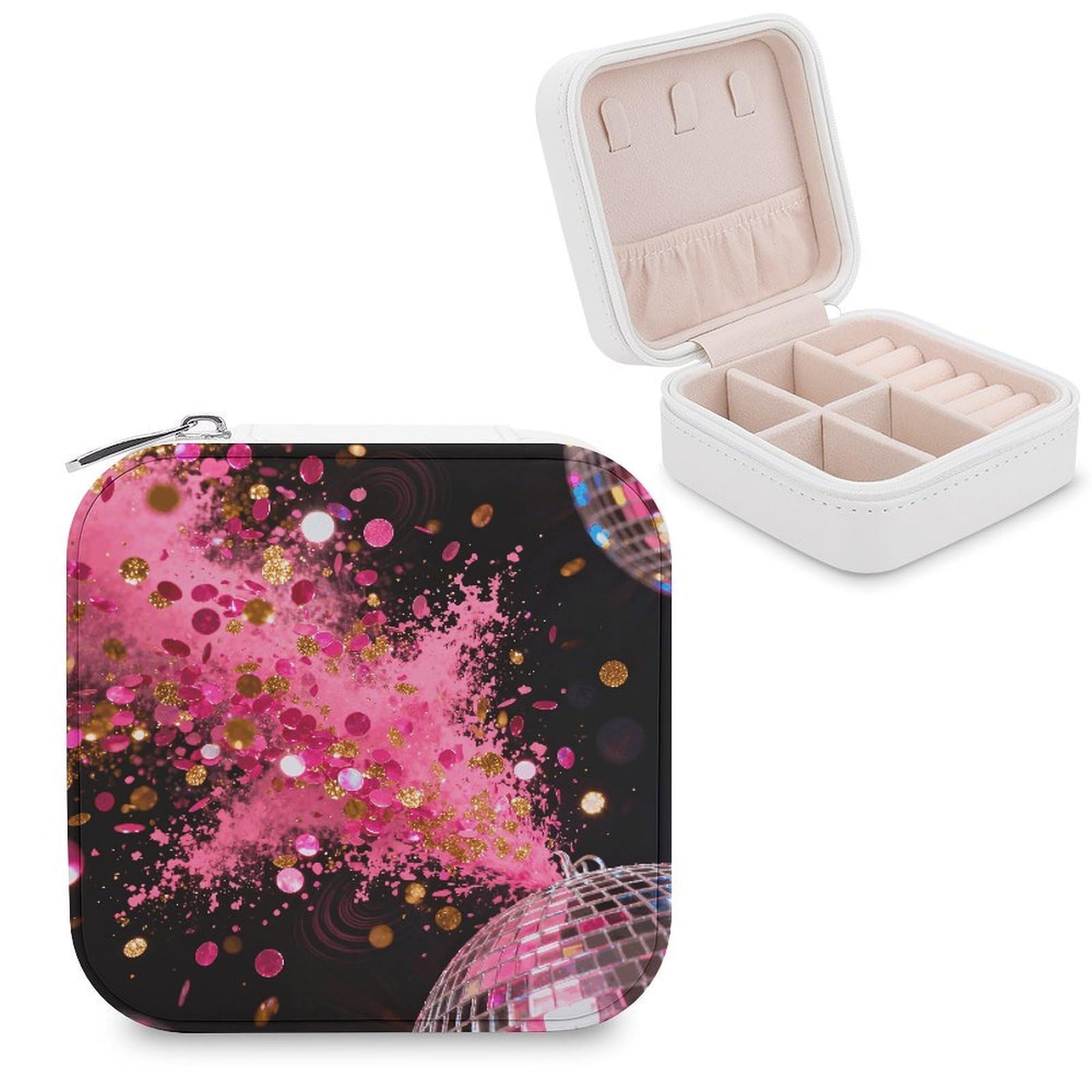 FekiLoot Neon Pink Splatter Jewelry Box Exquisite Jewelry Organizer Silver Gold Trinket Storage Case Multi Compartments Cute Earrings Ring Necklace Holder For Woman Household Gift