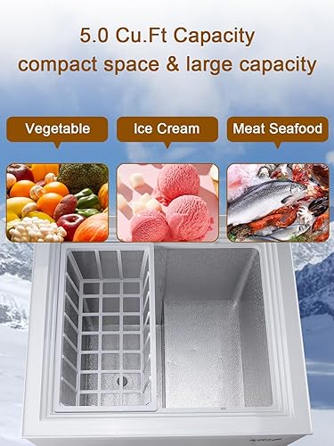 Miniatura 5 de KRIB BLING Congelador de pecho de 5.0 pies cúbicos compacto con parte superior mini ajustable 7 termostatos puerta de bajo ruido con cesta