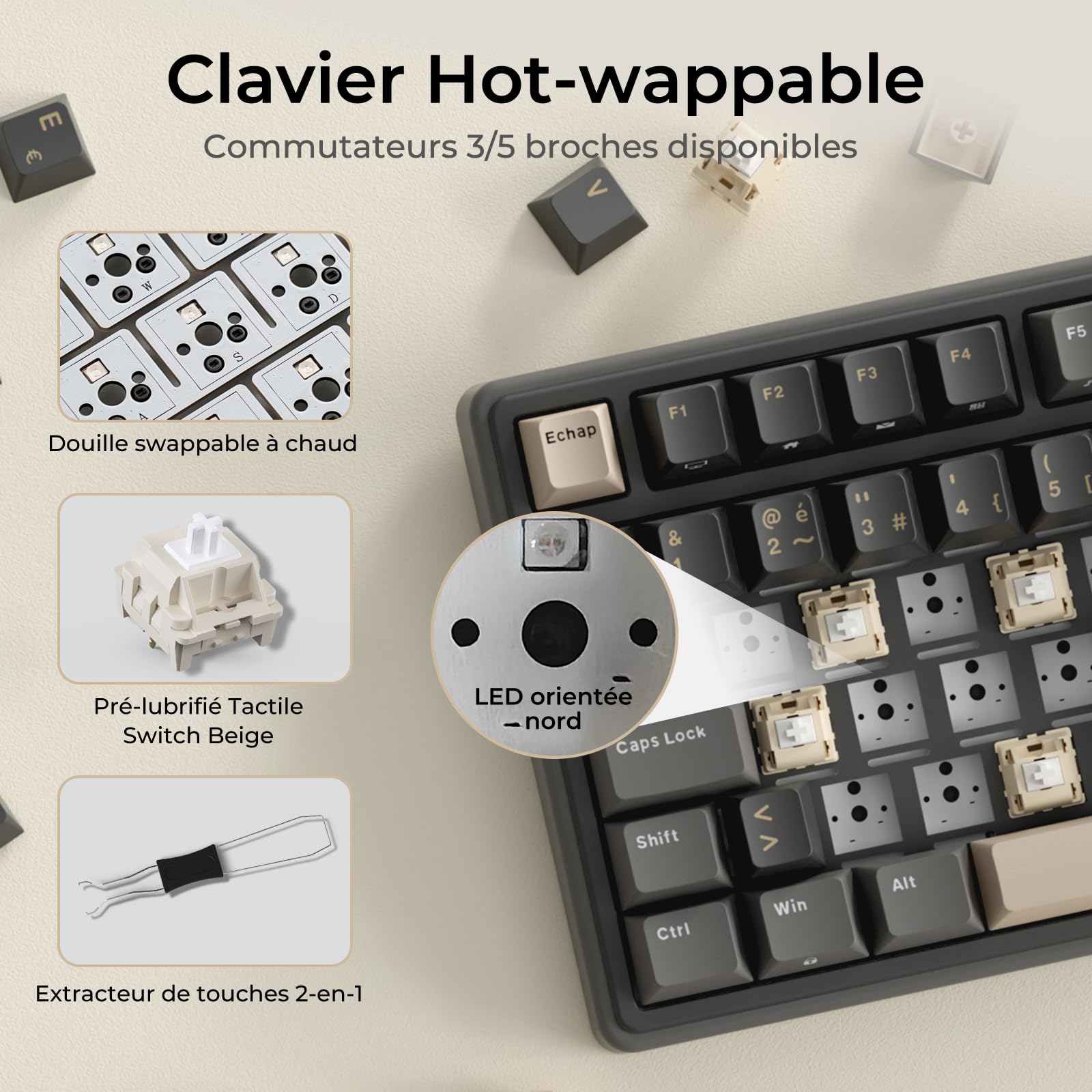 RK ROYAL KLUDGE R98 Pro Clavier Mécanique Filaire, Clavier Gamer 96% AZERTY, Rétroéclairage RGB, Touches PBT, Gasket Structure, Molette de Volume, Hot-Swap Switch Creamy Linéaire Pré-lubrifié