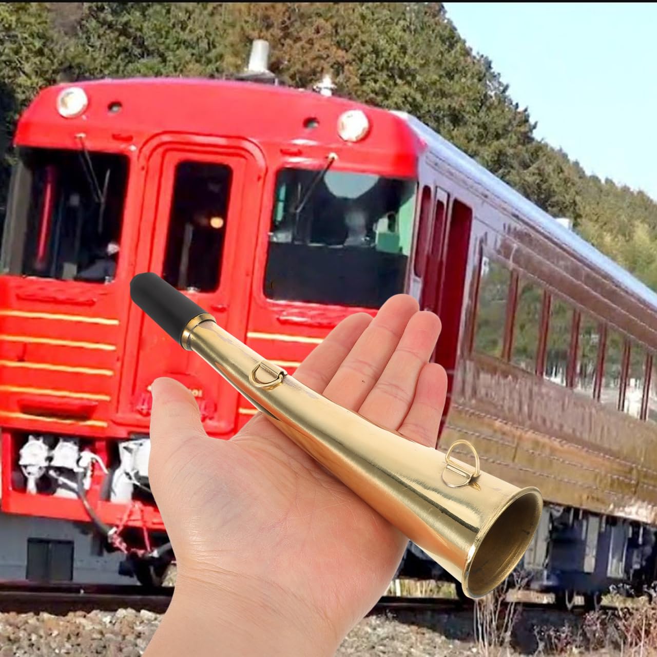 TOYANDONA Corneta de cobre Corneta portátil Manual Patrulla para ferrocarril Dispositivo de señalización de latón resistente para alerta y alarma de vía
