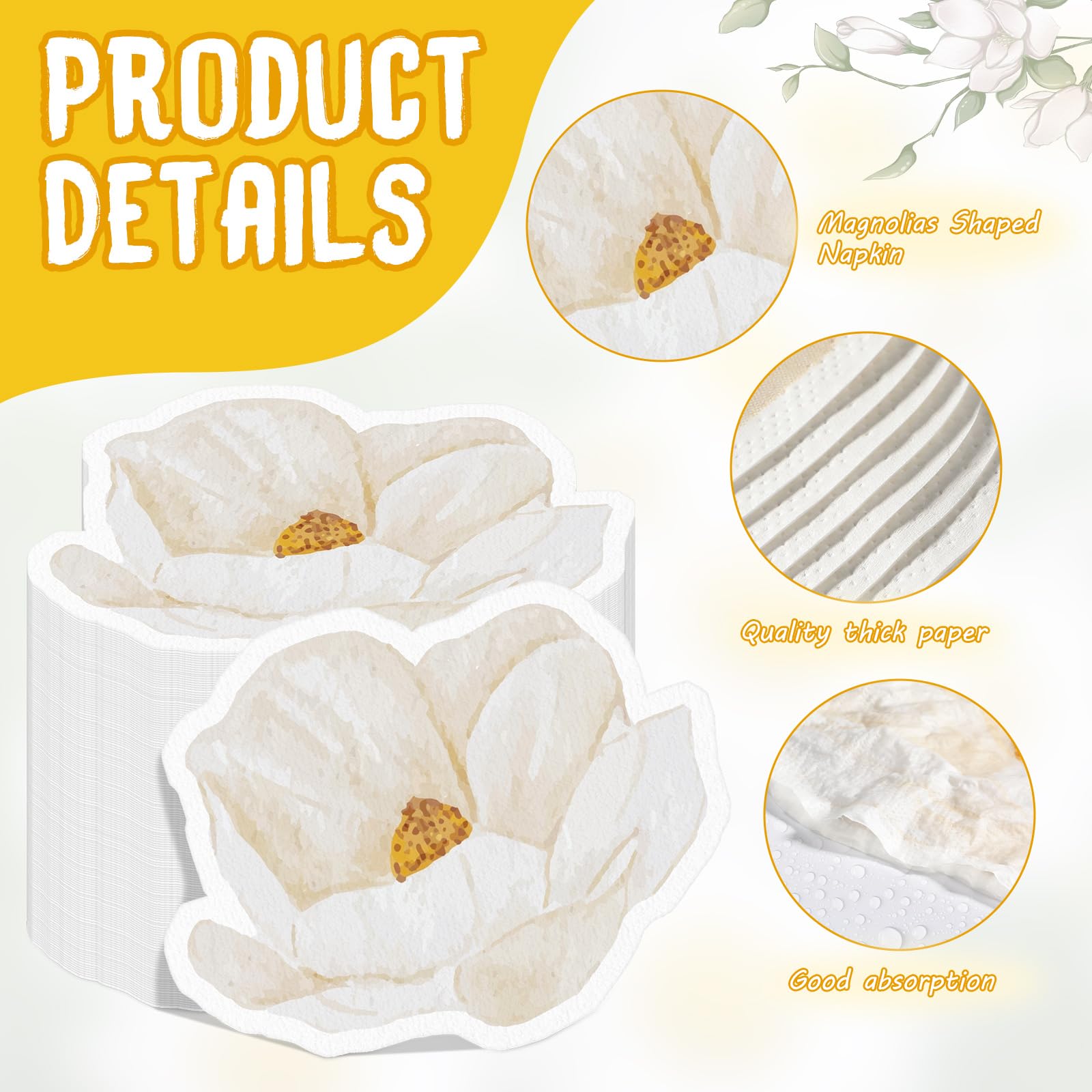 Homlouue Vintage Magnolien-Servietten – 100 Stück, 3-lagig, Blumenmuster Für Party, Tischdeko & Haushalt