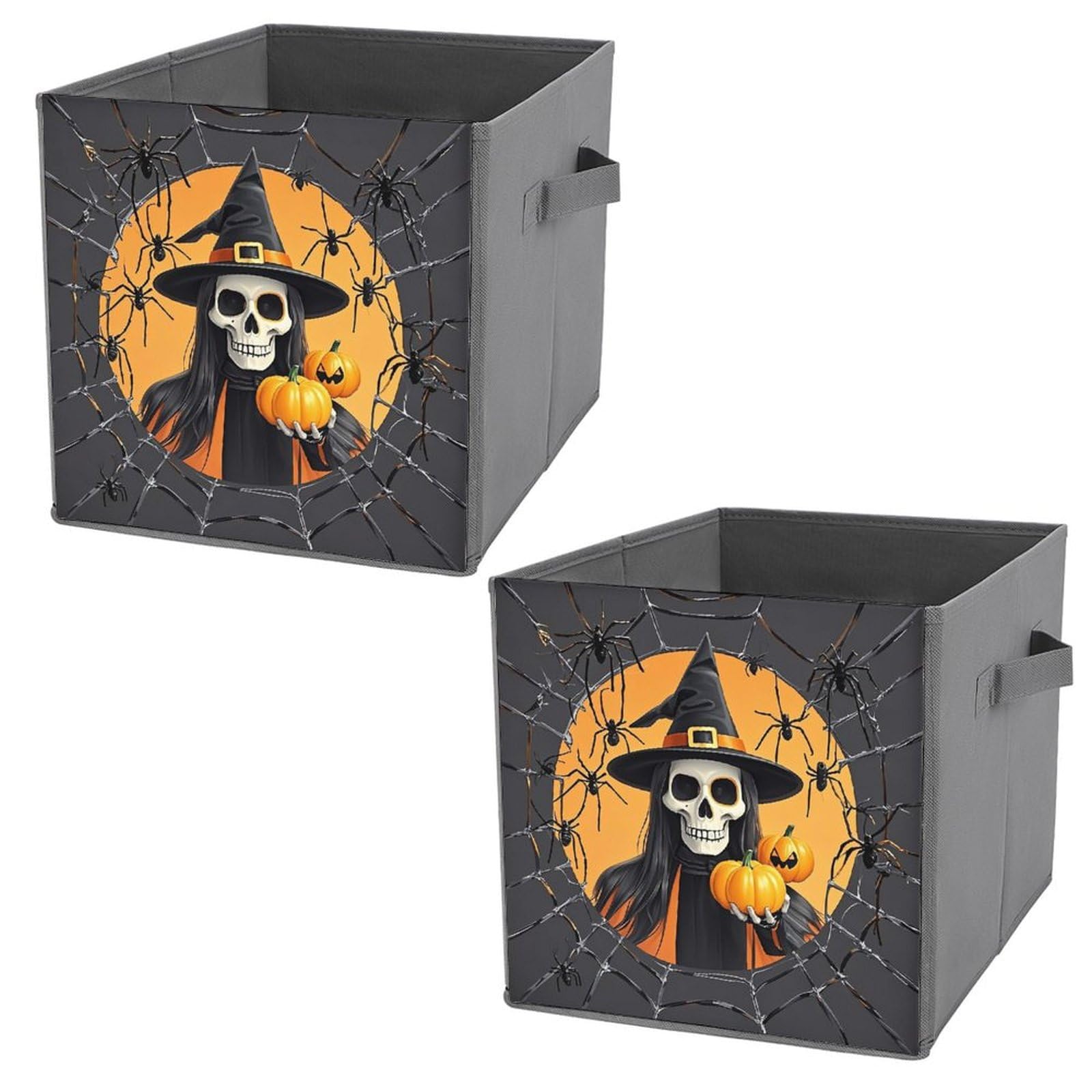 Panier pliable avec poignées en cuir motif squelette pour rangement de livres et linge