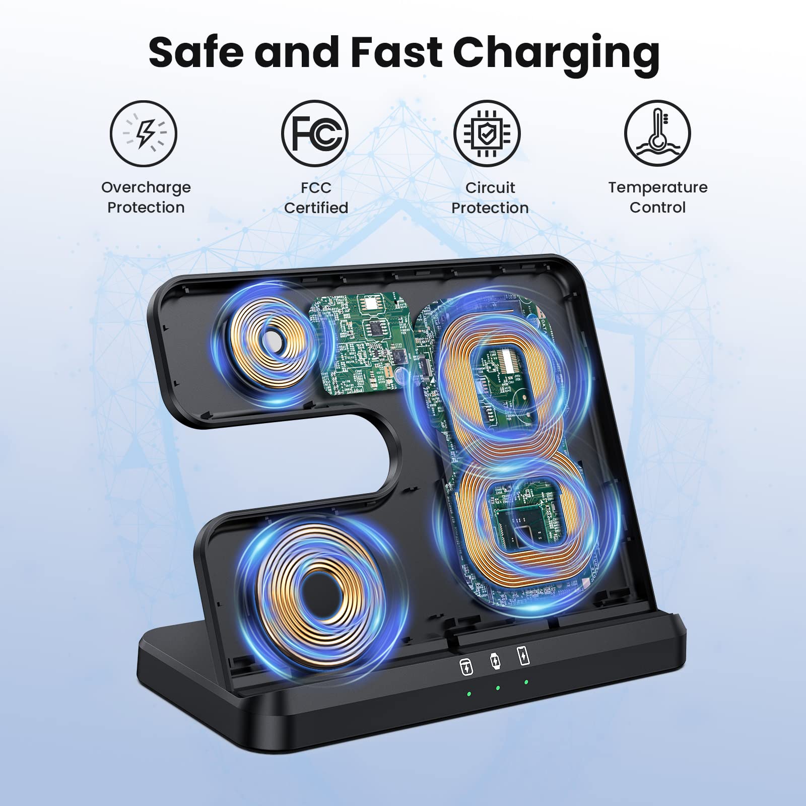 seacosmo Chargeur Induction 3 en 1 pour Samsung S26 Ultra/S26/S25/S24/S23/Z Flip/Z Fold 7, Chargeur sans Fil pour Galaxy Watch 8/7 Pro/5/4/Active, Station de Charge Galaxy Buds - Noir