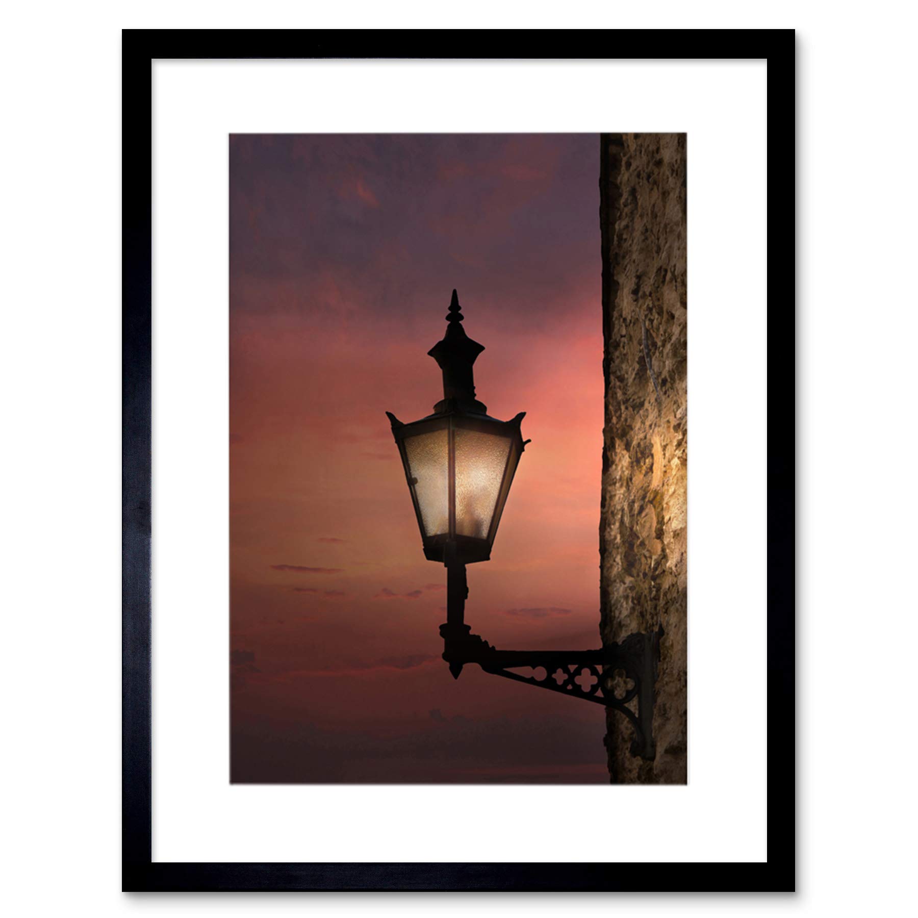 Wee Blue Coo OLD LAMP TUSCAN VILLAGE SUNSET BLACK FRAME FRAMED ART PRINT PICTURE B12X9358