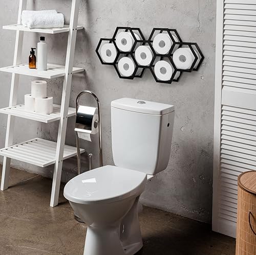 Miniatura 5 de Soporte de papel higiénico de panal de abeja, soporte para 7 rollos, moderno soporte flotante de papel higiénico de panal de abeja, estantes