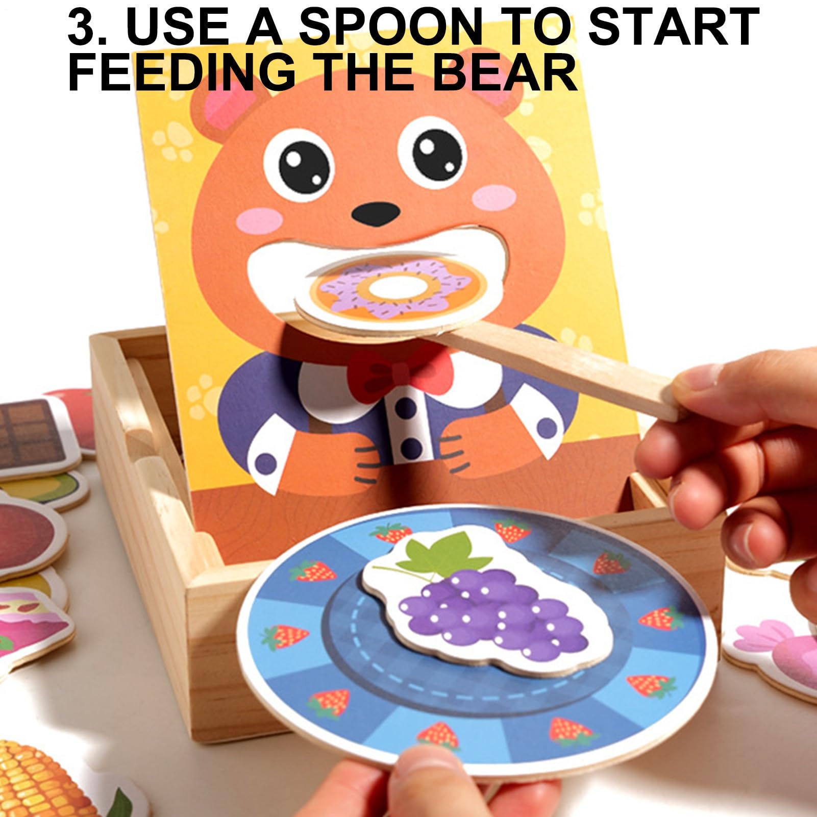 Giocattolo Alimentare per Bambini | Orso Gioco Simbolico per Sviluppo Motricità Fine | Set Alimentare In Legno Con Gioco Educativo Abilità Manuali per Compleanno, Infanzia e Casa