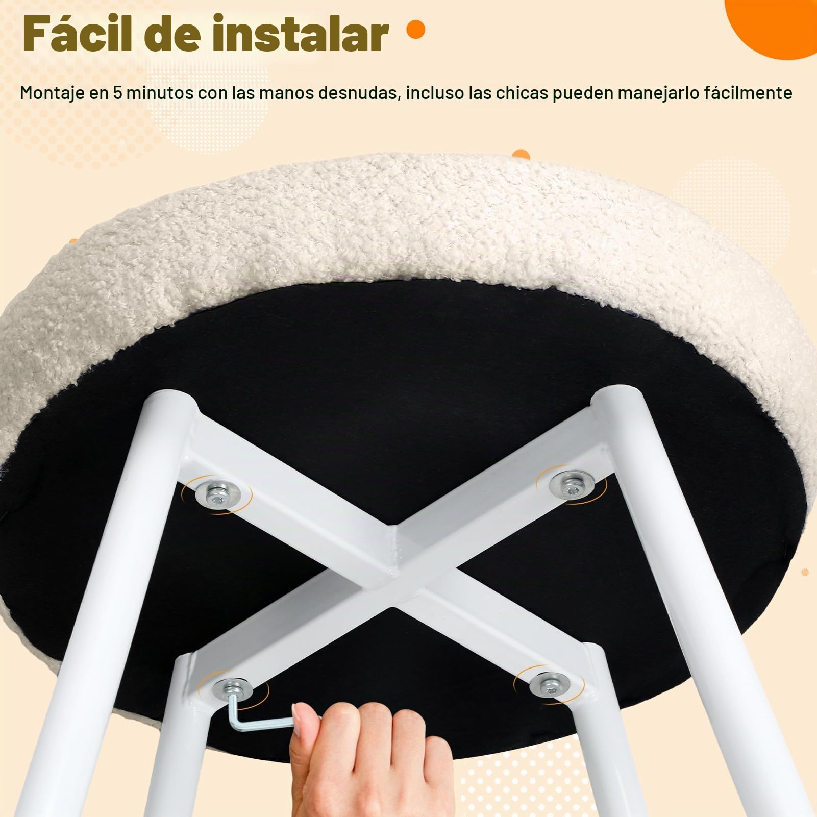 Taburete de tocador con respaldo de lazo, silla de escritorio para sala de estar, silla de maquillaje con almohadillas ajustables, sin brazos