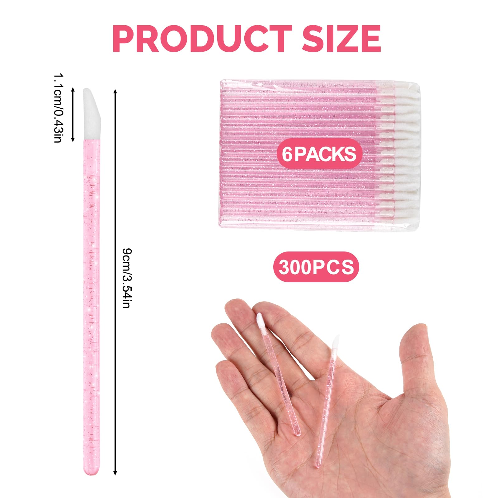 300 pennelli monouso per labbra, micro applicatore, pennelli per rossetto, colore nero, rossetto (rosa)