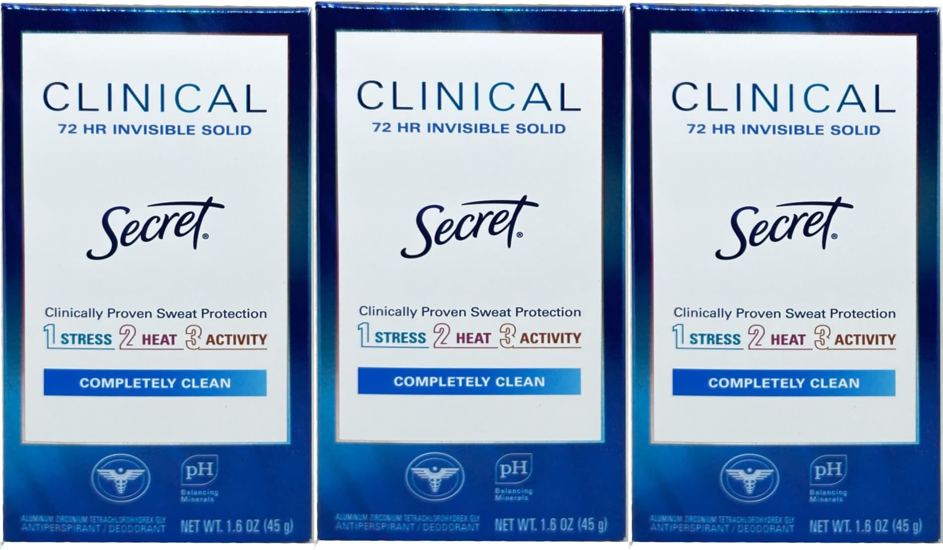 シークレットデオドラント （固体制汗剤） クリニカル ストレングス 45g×3個セット 並行輸入品 Secret Clinical Strength Invisible Solid Antiperspirant 3ct / 1.6oz