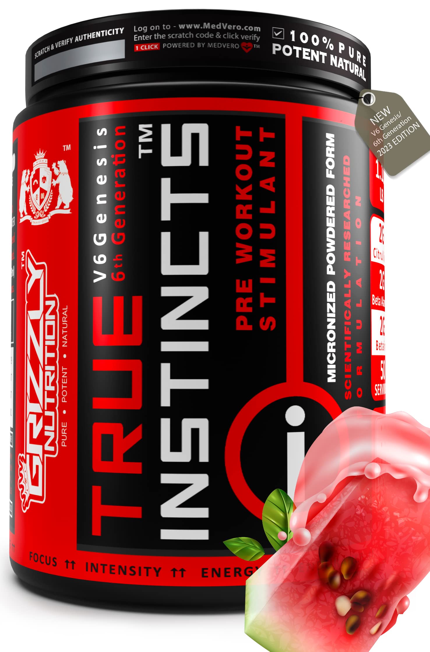 Grizzly Nutrition True Instincts Pre Workout (300gms Powder, Watermelon Tequila Flavour)- V6 Genesis-/6th generation/ upto 60 Servings, citrulline, beta alanine, theanine +13 performance boosters (B01HD3EZSY) Amazon Price History, Amazon Price Tracker
