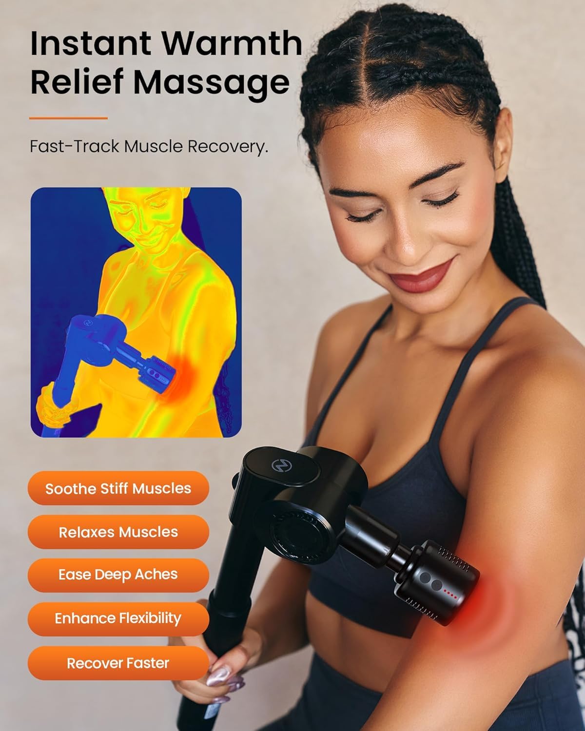 Massagepistole mit Wärme und Kälte,Napre Massage Gun Massage Pistole mit Verlängerung,Muskel Percussion Massagegerät für Schulter Körper Rücken Entspannung,32 Geschwindigkeiten,Faltbar mit 5 Winkeln