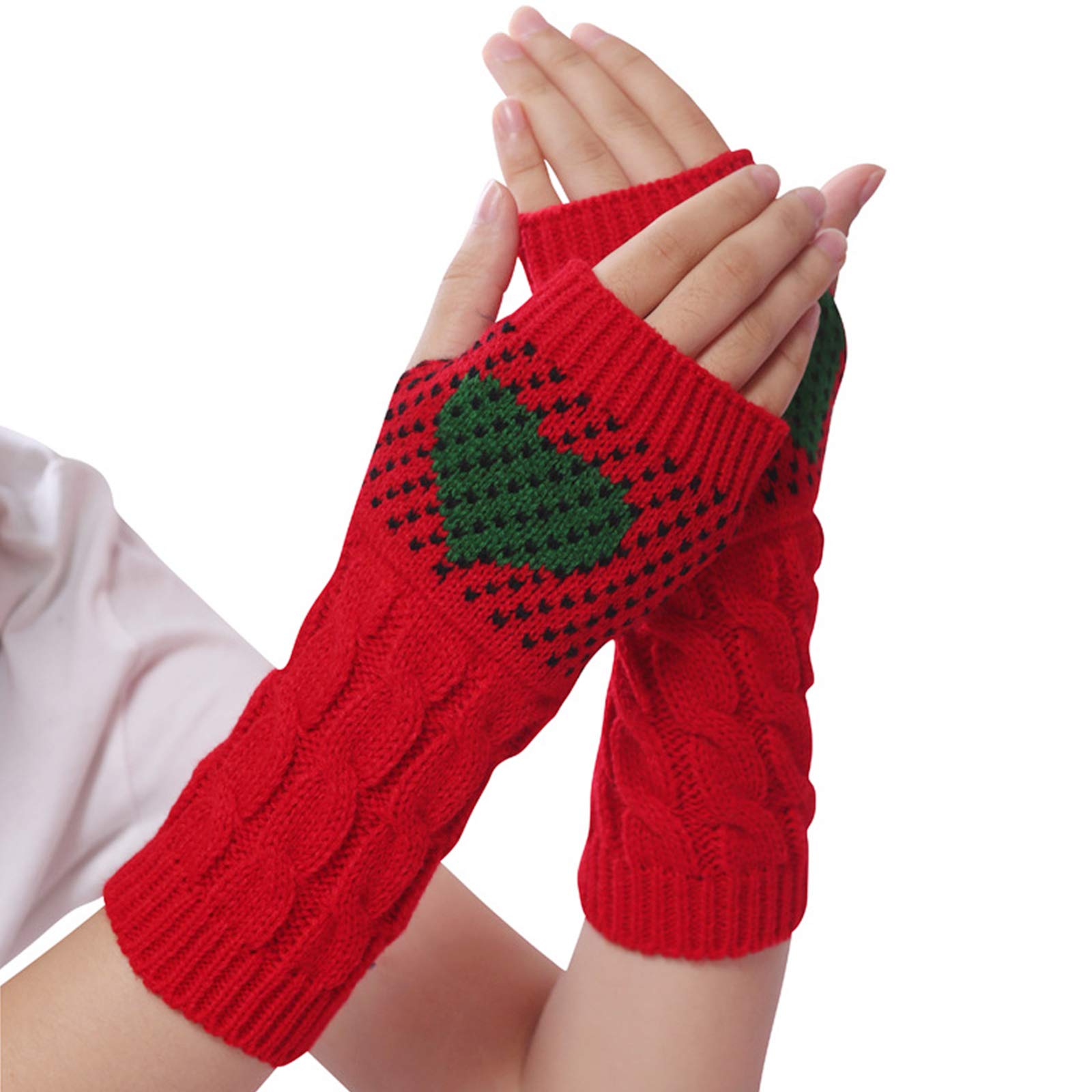 Dsgzkk Gloves,Women Winter Twist Cable Knit Half Finger Gloves Sweet Heart Driving Fingerless Mittens Thumbhole Arm Warmers