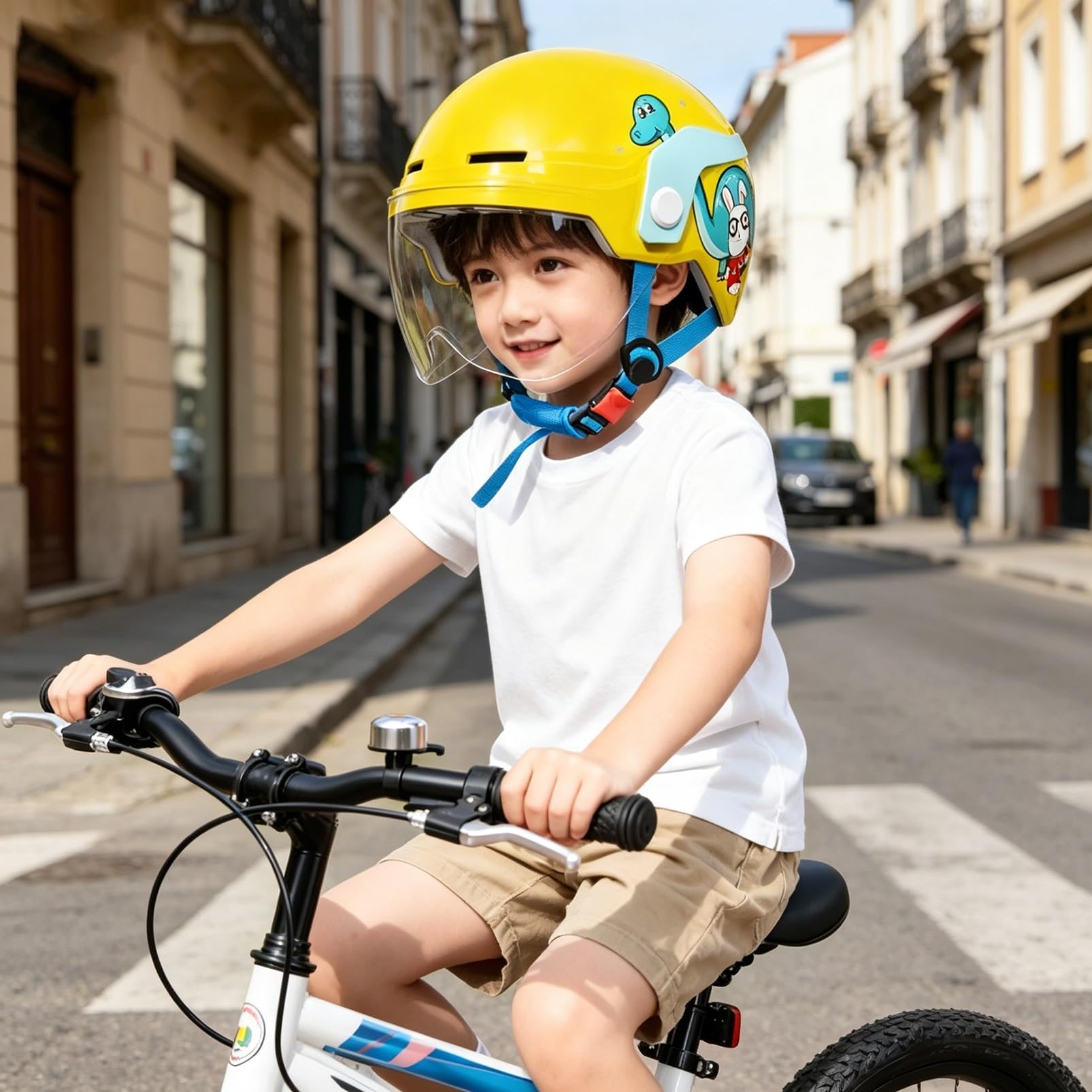 Proteggi il Suo Sorriso: Casco Moto Bambino Omologato ECE 22.06 Estate Traspirante Casco Aperto Ragazzo Ragazza Scooter Motorino Doppia Ventilazione Gatto Rosa Blu