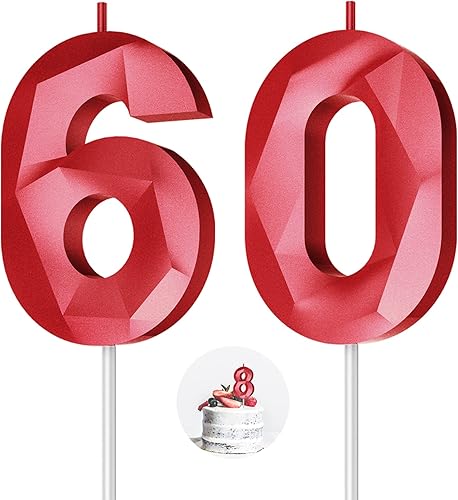 Miniatura 19 de Velas de cumpleaños con número (4 velas rojas) 3D con forma de diamante número Happy Birthday Cake Velas para fiesta de cumpleaños, boda, decoración