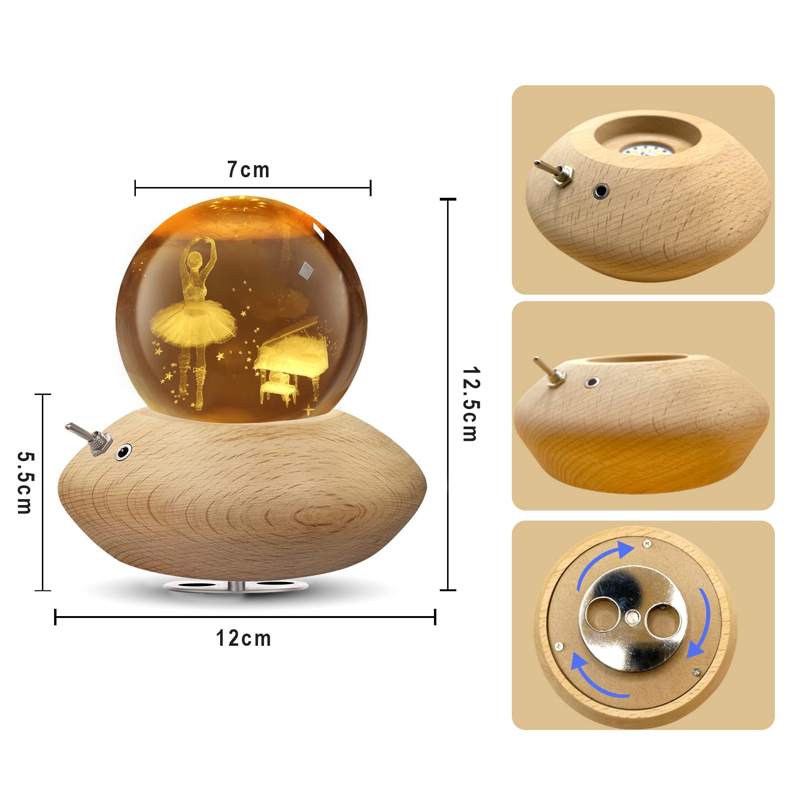 Boîte à Musique 3D Boule de Cristal,HILEYOLLA Boîte à Musique rotative à 360°avec Lampe de Projection à Lumière Chaude,Cadeau pour Noël,Thanksgiving, Anniversaire, Saint Valentin