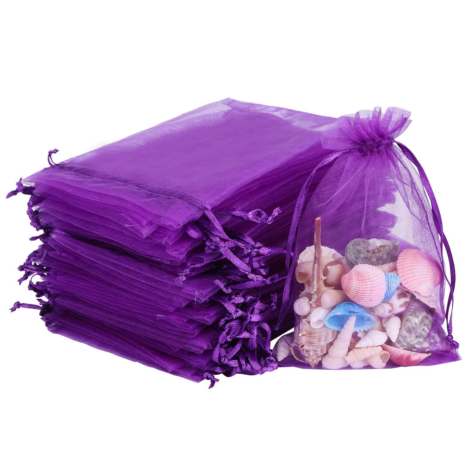 acDesign Jewelry Bags Drawstring 200Pcs Organza Bags 4"x6" Wedding Favor Bags for Candy Jewelry Makeup Pouches(Dark Purple)