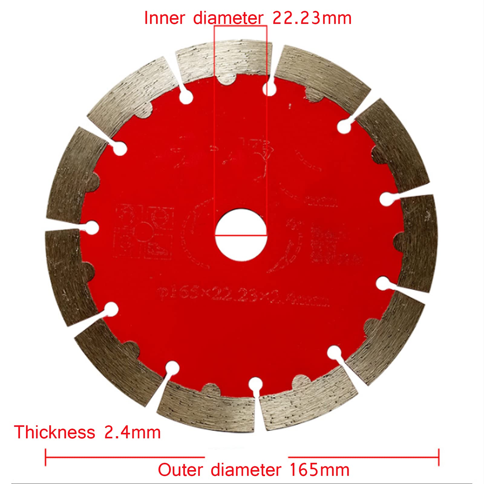 Dischi da taglio diamantati per smerigliatrice angolare a secco/bagnato, disco ruota per calcestruzzo, mattoni, arenaria e altro, 165 mm, rosso