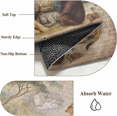 Miniatura 8 de Alfombra redonda para habitación de los niños, temática de animales de la selva, león, jirafa, vintage, alfombra de periódico vintage,