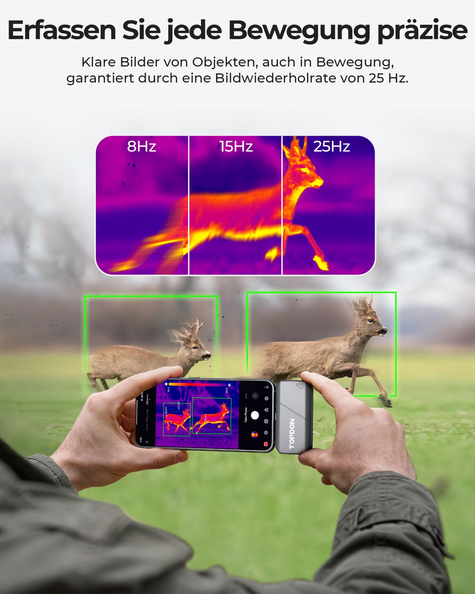 TOPDON TS001 Wärmebildkamera Android, 9mm einstellbares Objektiv, Beobachtungsbereich 0,1 bis 500M, 512 x 384 IR-Auflösung, Manuell fokussierende für Leiterplatten, Schädlingsinspektion, Outdoor, Jagd