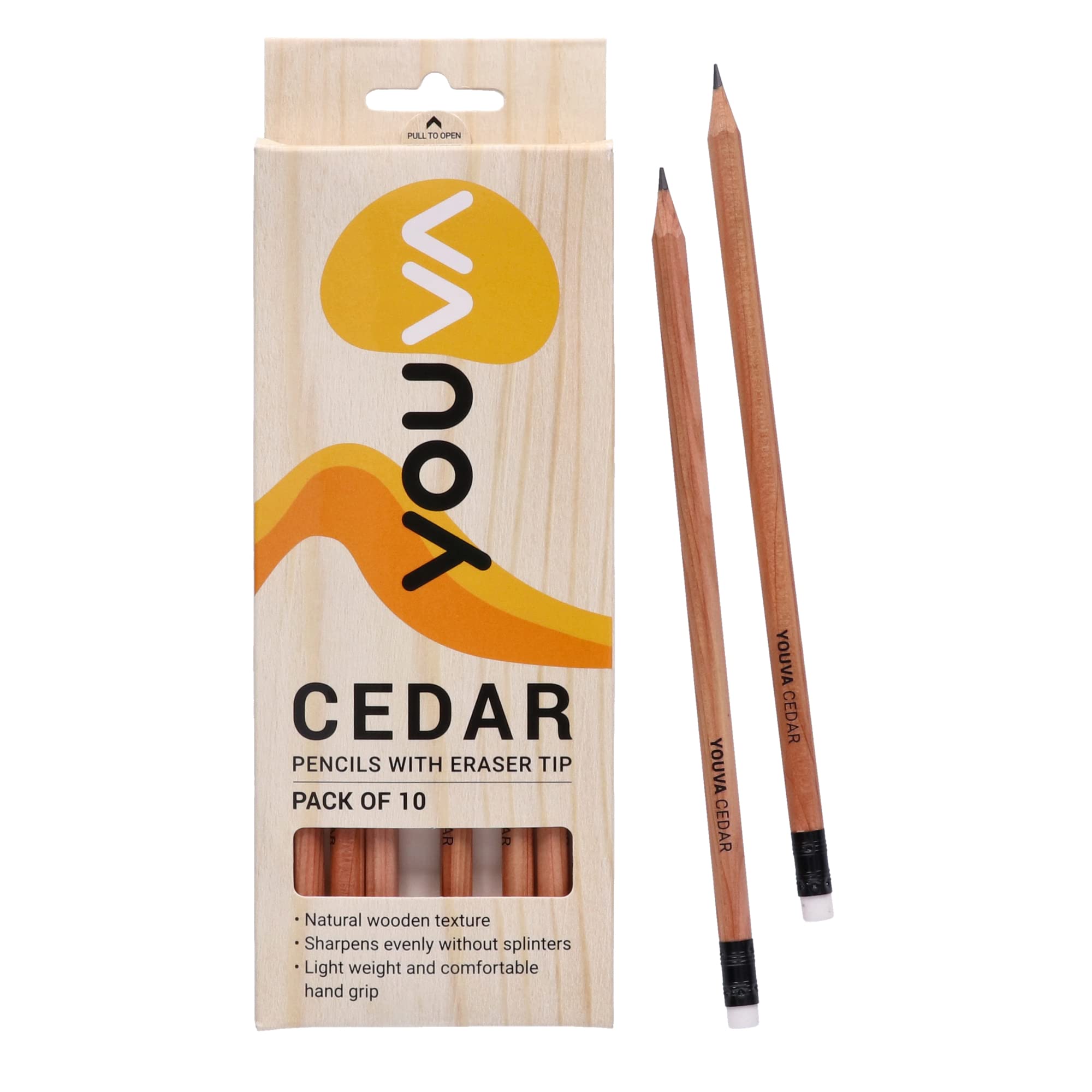 YOUVA Navneet Cedar Pencil with Eraser Tip for Students and Professionals | Writing Pencil | Pack of 10