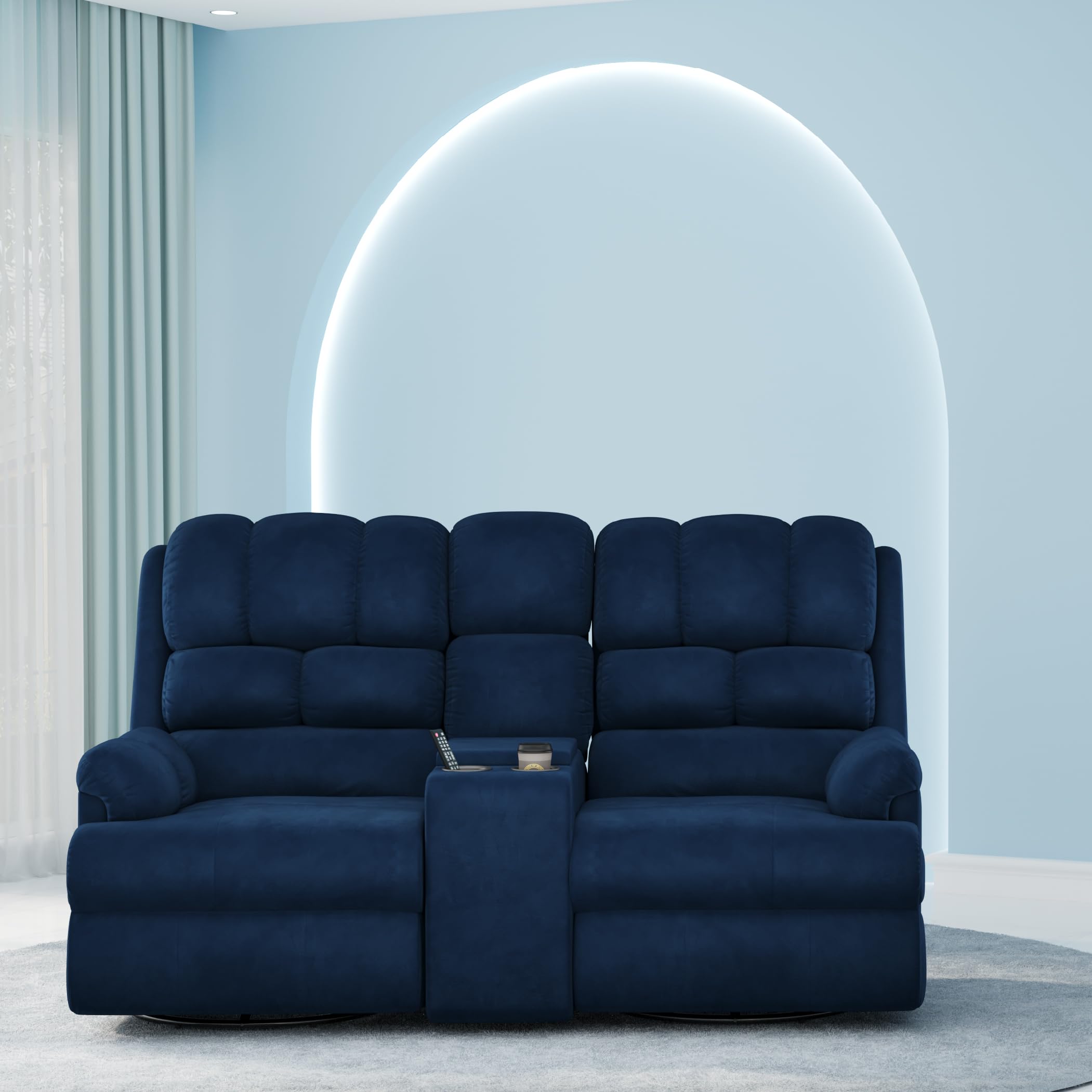 The Sleep Company 2-Seater Luxe Motorised Recliner Sofa | Patented SmartGRID Technology | Superior Seat Comfort | Cupholders & 25L Storage | Charging Ports | Blue | Free Installation