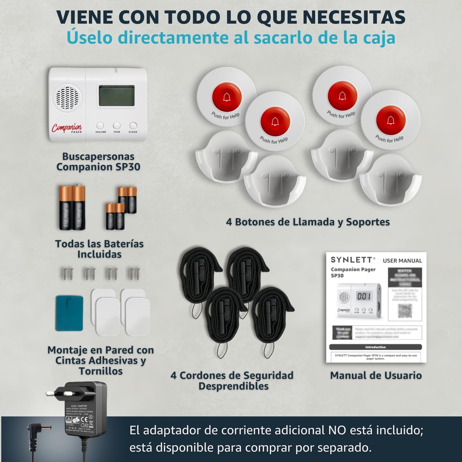 Buscapersonas para Cuidadores con 4 Botones de Llamada | Sistema inalámbrico para personas mayores, pacientes y asistencia en el hogar con múltiples botones de llamada