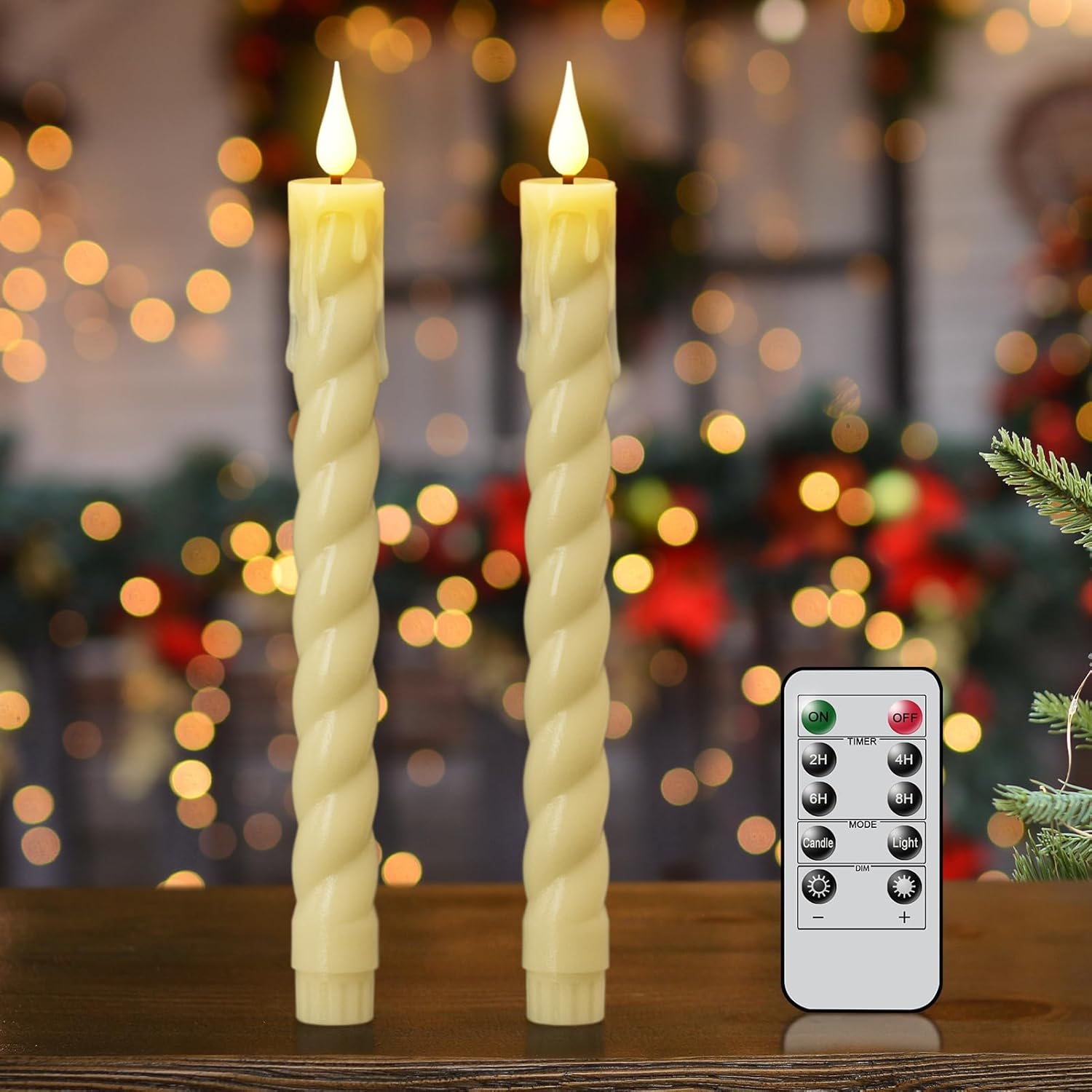 Wondise Flameless Taper Candles with Remote Timer, Ivory Battery Operated Dripless LED Candlesticks with 3D Wick Flickering Plastic Candles for Christmas Fireplace Wedding Decoration
