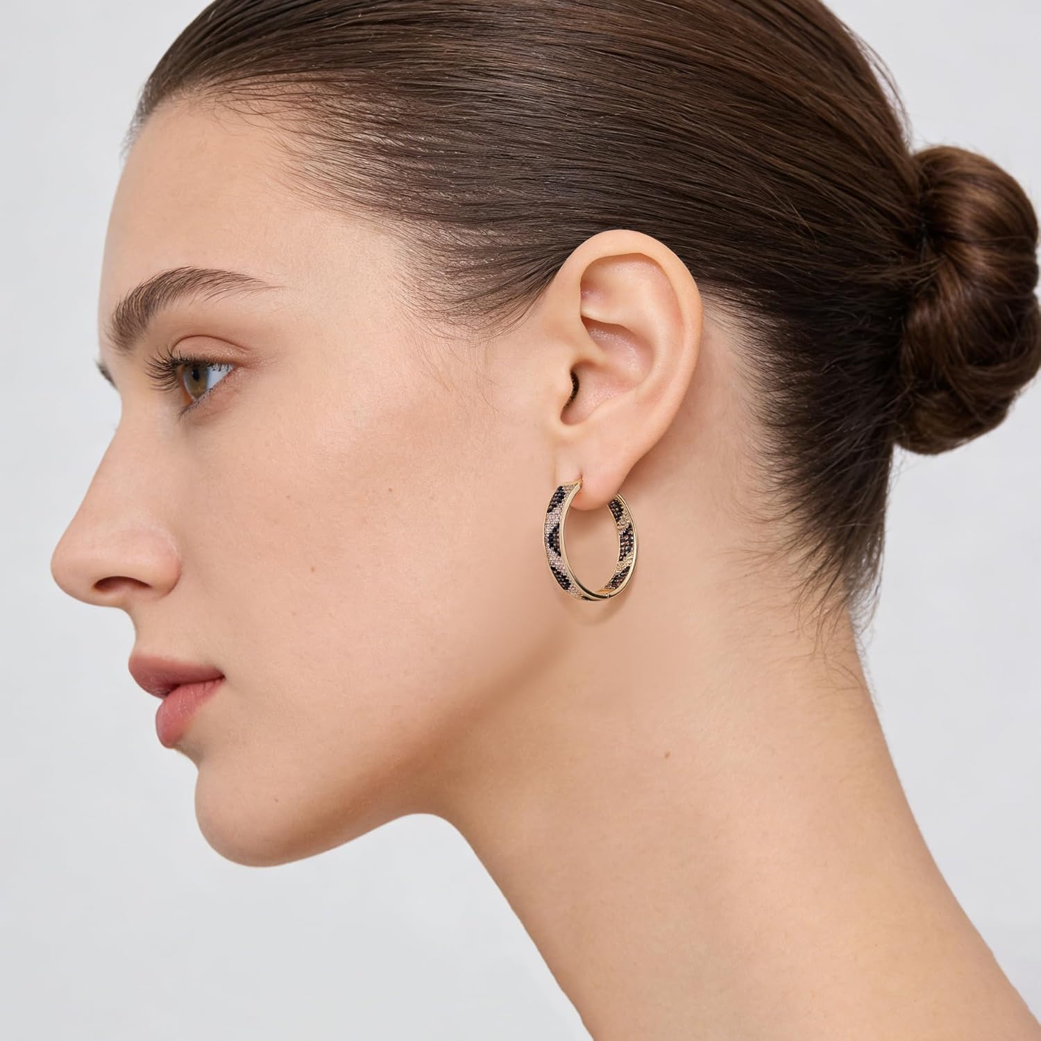 Shinny Animal Leopard Print Earrings Cubic Zirconia Paving Gold Plated Women Hoop Earrings Statement Chunky Circle Huggie Earrings - Image 4