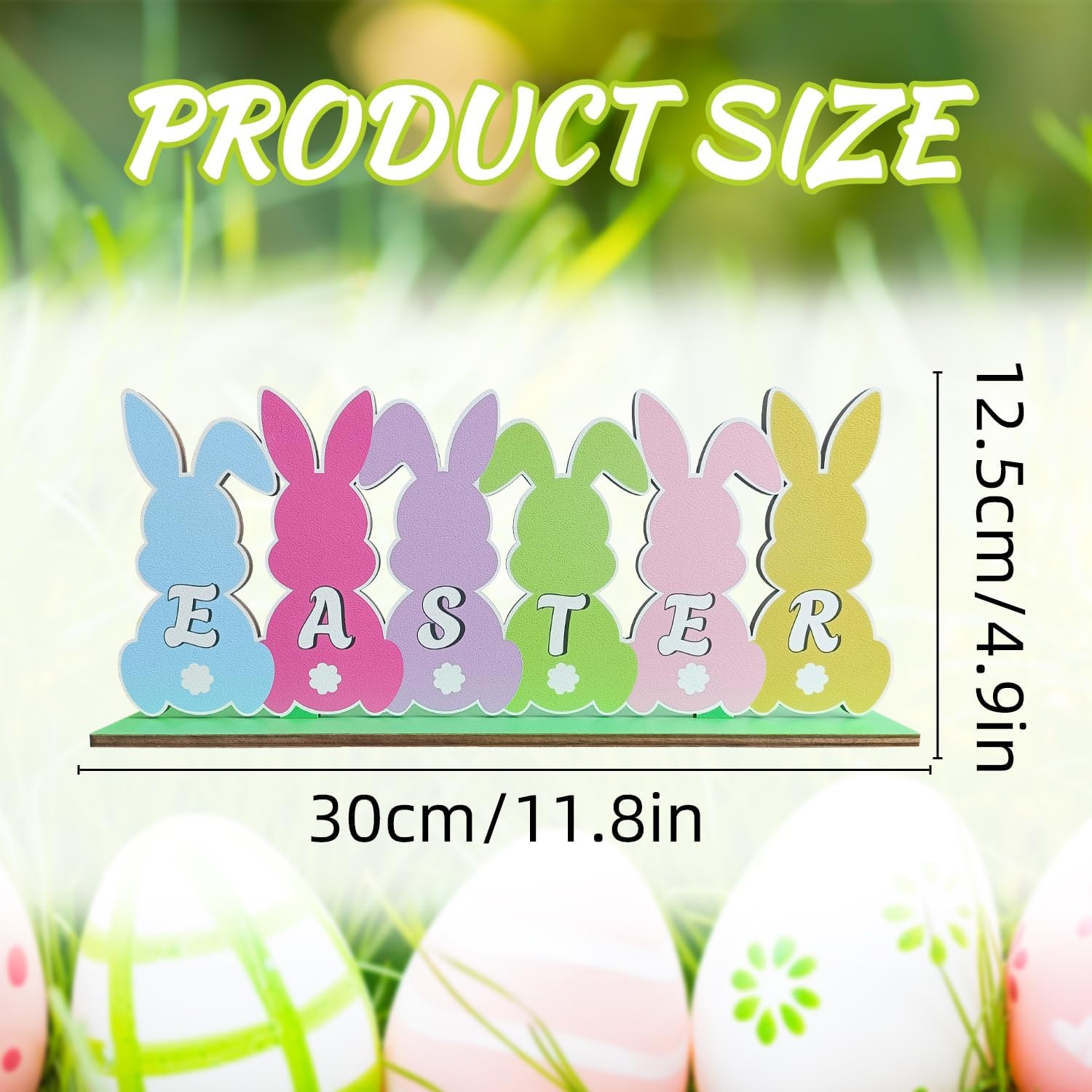 Easter Table Decorations Wooden Centerpiece 11.8 x 4.9 Inches Easter Bunny Decorations for Home Rustic Farmhouse Tabletop Tiered Tray Decor for Spring Easter Party Supplies, Multicolor