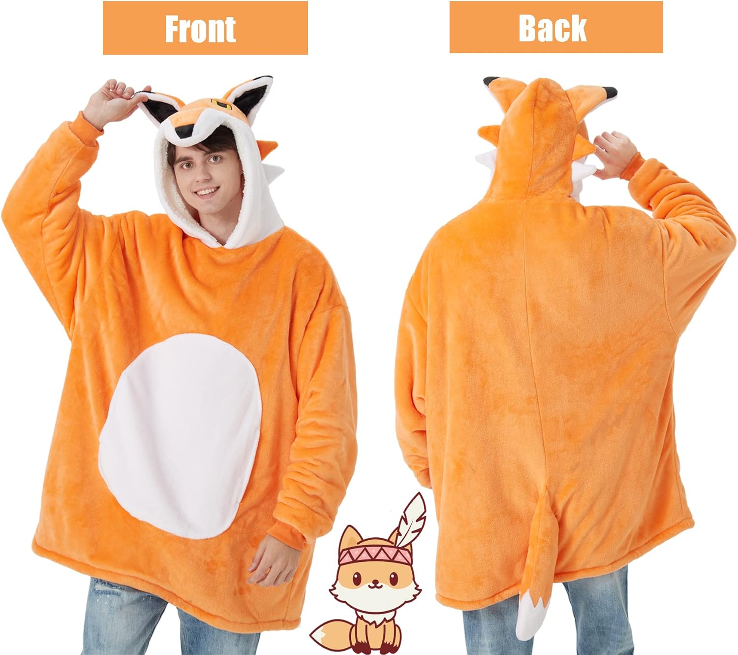 Lovemonster Funny Fox Animal Cosplay Costume Cozy Flannel Sherpa Pullover Loungewear Adult Christmas Halloween Party Gifts Yellow - Image 2