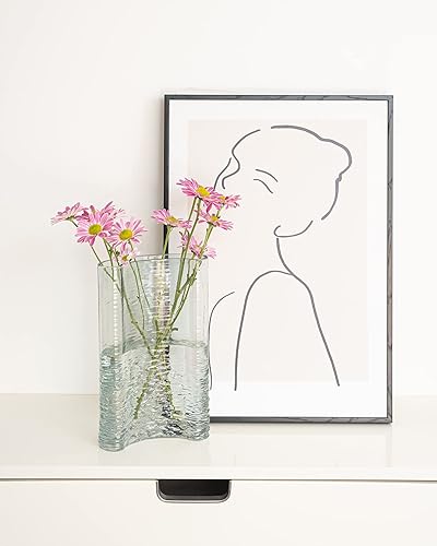 Miniatura 4 de Florero de vidrio con forma de media luna, textura ondulada, jarrón grueso para decoración moderna del centro (L, verde)