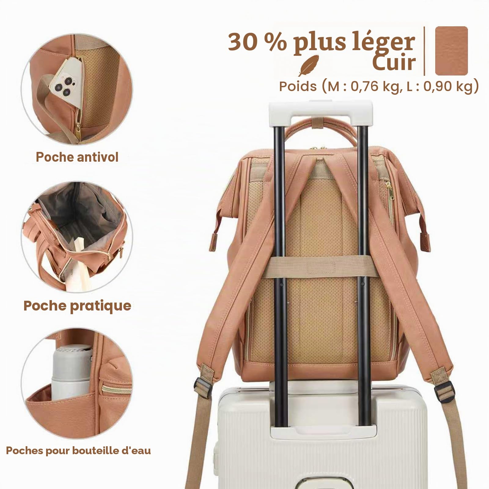 Kah&Kee Sac à Dos Cuir Femme - Portable Ordre PC Compartiment pour Collège, Voyage, Loisir et Travail