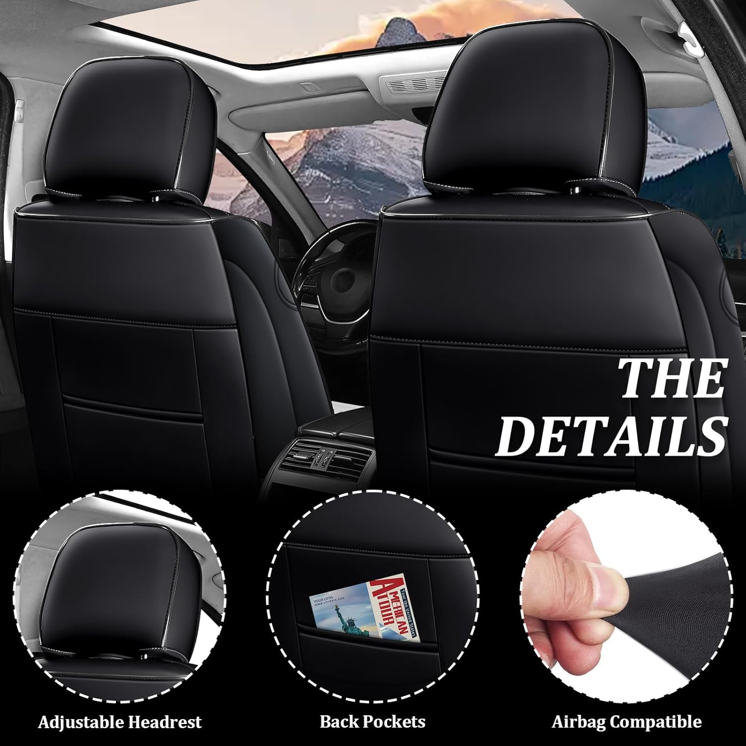 Car Seat Covers Full Set for Dodge Journey 2009-2020, Waterproof Nappa Leather Car Seat Cover, Full Coverage Car Seat Covers Sets(5 Seats/Black Red)