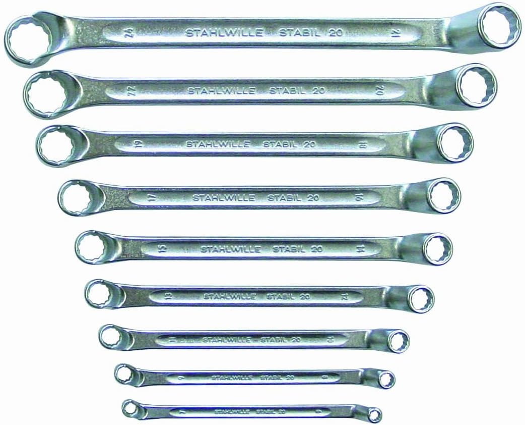 Stahlwille 96410409 Double Ended Ring Wrench with Offset Heads, Chrome Alloy Steel, Chrome Plated, Has Anti Slip Drive Profile, Set of 9