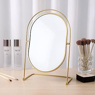 Desk Mirror - Modern Lightweight 360-Degree Metal Oval Mirror for Office or Bedroom, Perfect for Styling, Makeup, and Creating Unique Decor Accents