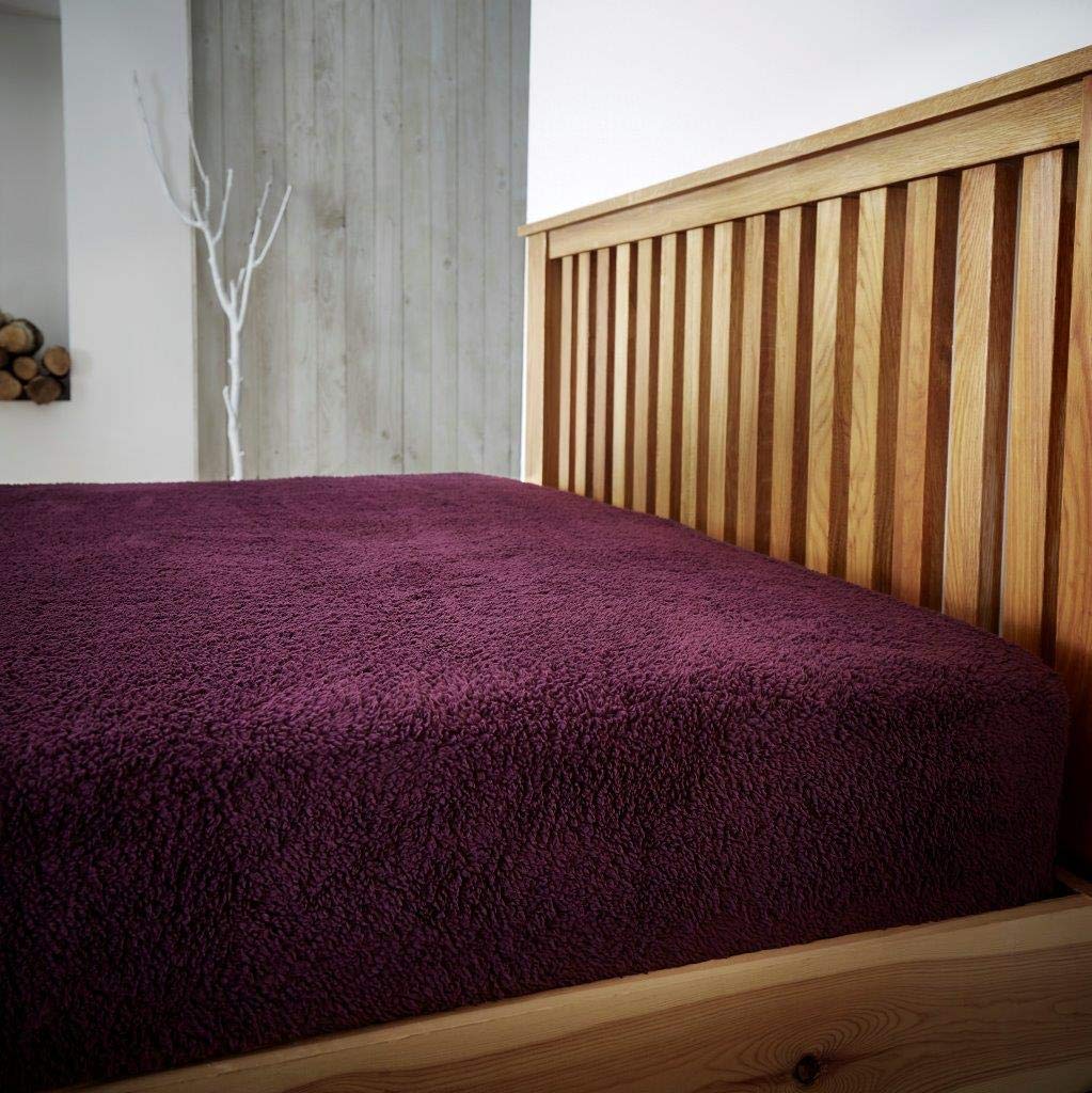 LIZZIE JACOBS New Teddy Sherpa Fleece Luxurious Plain Fitted Bed Sheets Super Soft Warm Cosy Teddy Bear Fleece Bed Sheets (Single, Aubergine)