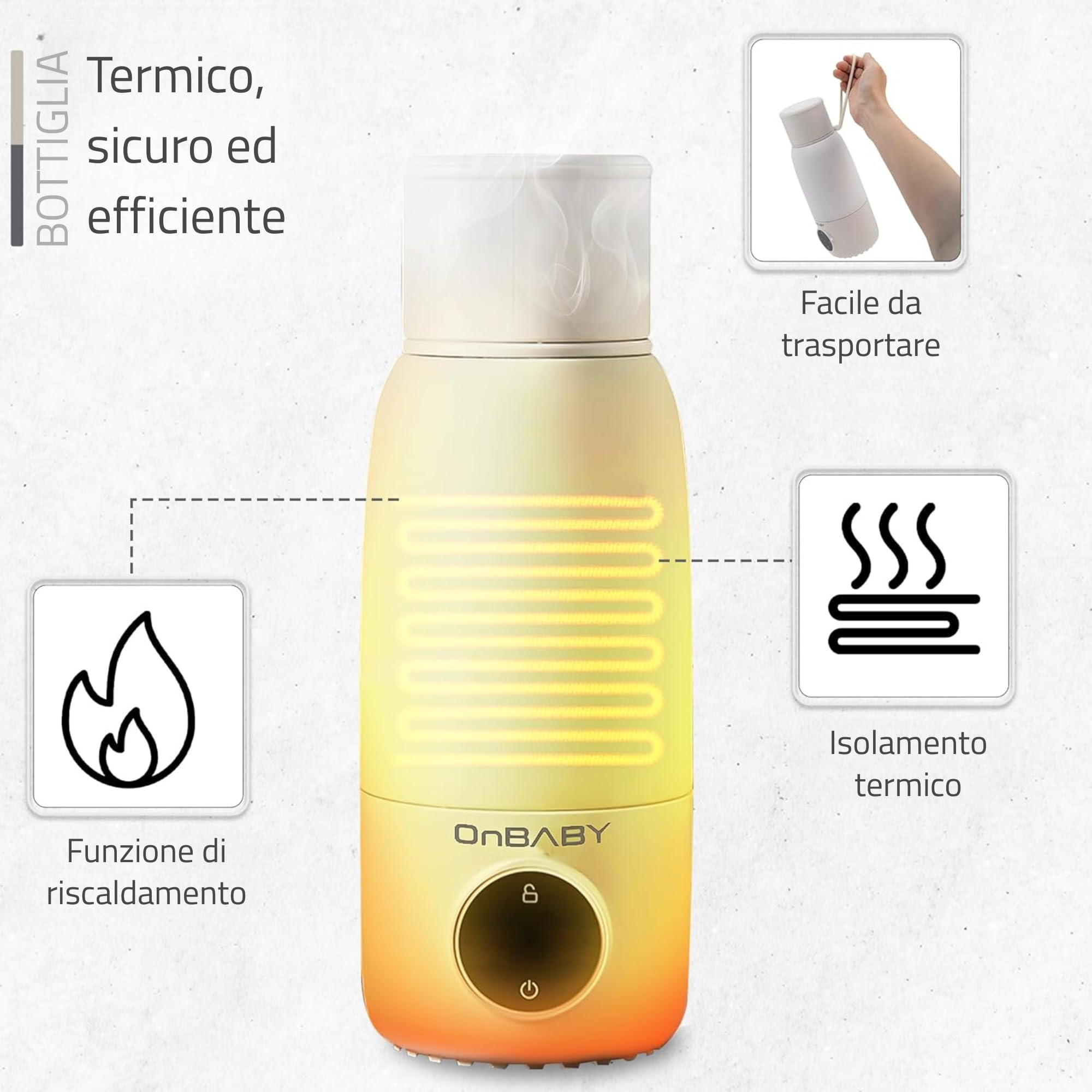 Scaldabiberon Elettrico Portatile - Scaldabiberon da Viaggio per Latte e Acqua, Facile da Trasportare - Temperatura Regolabile, Ricarica USB