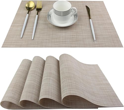 Miniatura 32 de Juego de 6 manteles individuales para mesa de cocina, lavables, 12 x 18 pulgadas, manteles individuales tejidos de PVC fáciles de limpiar (azul Azul