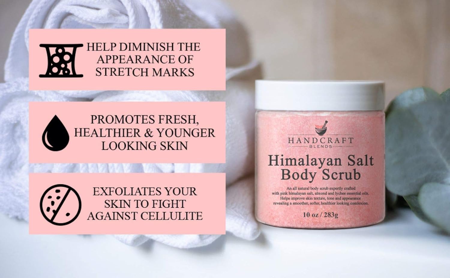 Handcraft Himalayan Body Scrub for Face, Hands & Foot – 20 oz – Moisturizing and Exfoliating Full Body Scrub for Women & Men – Salt Scrub for Wrinkles, Stretch Marks and for Smoother Skin : Beauty & Personal Care