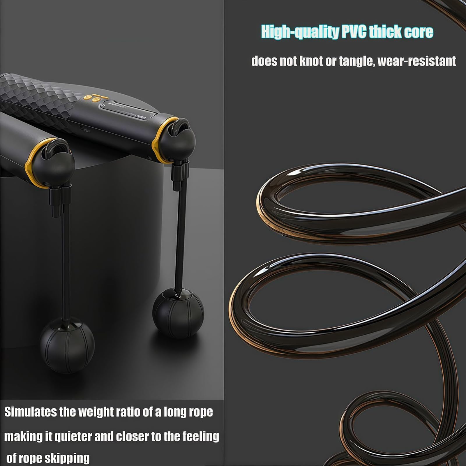 Cuerda de saltar inteligente con contador, cuerda de fitness pesada con pantalla LCD, cable de acero ajustable para entrenamiento en interiores y exteriores, dispositivo de entrenamiento de